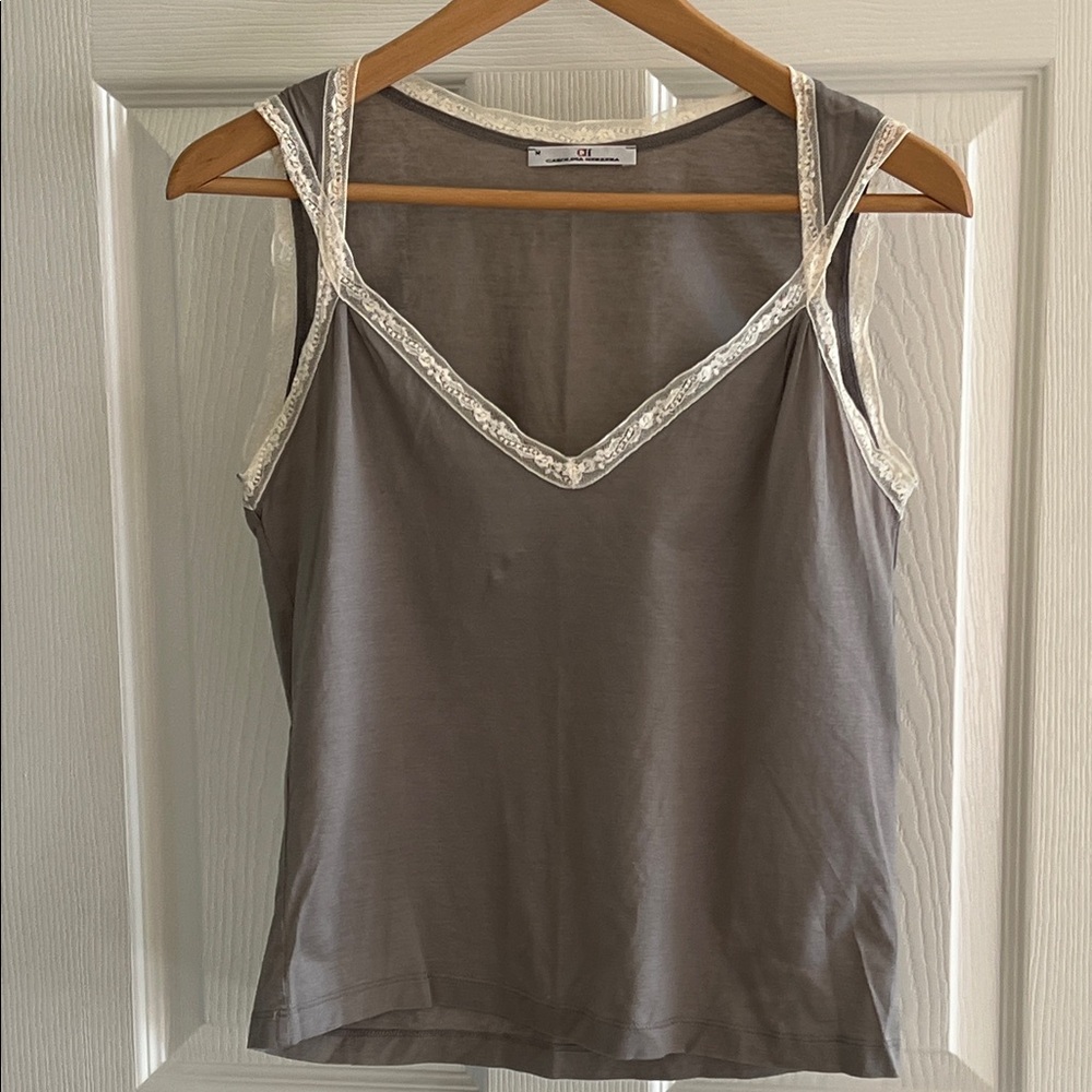 Carolina Herrera Gray Camisole with Lace Trim